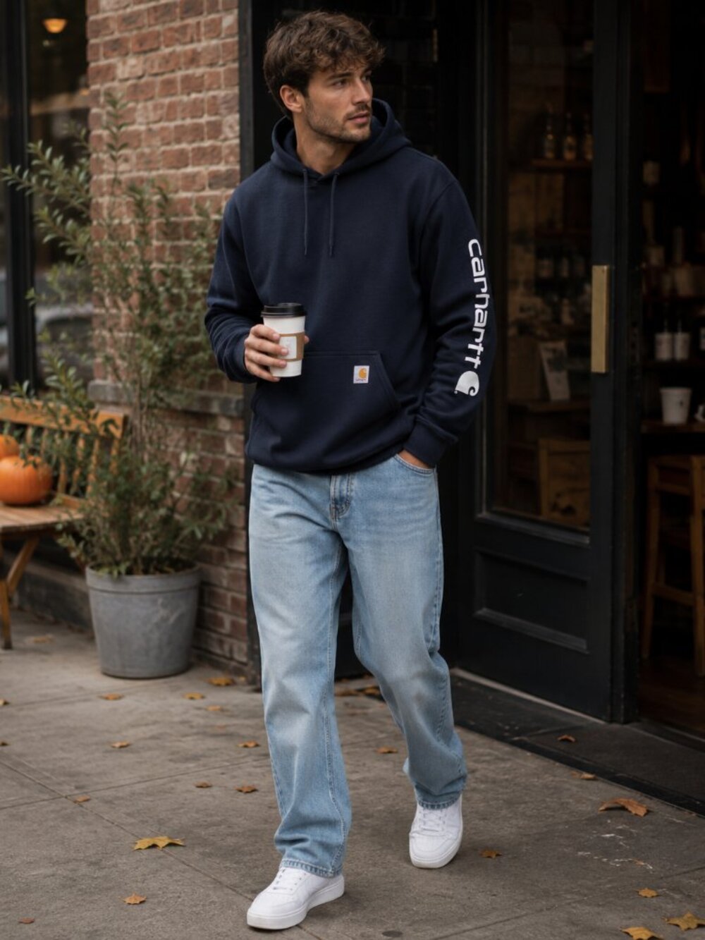 Carhartt Loose Fit Logo Sleeve Hoodie Navy Blue Men’s M NWT